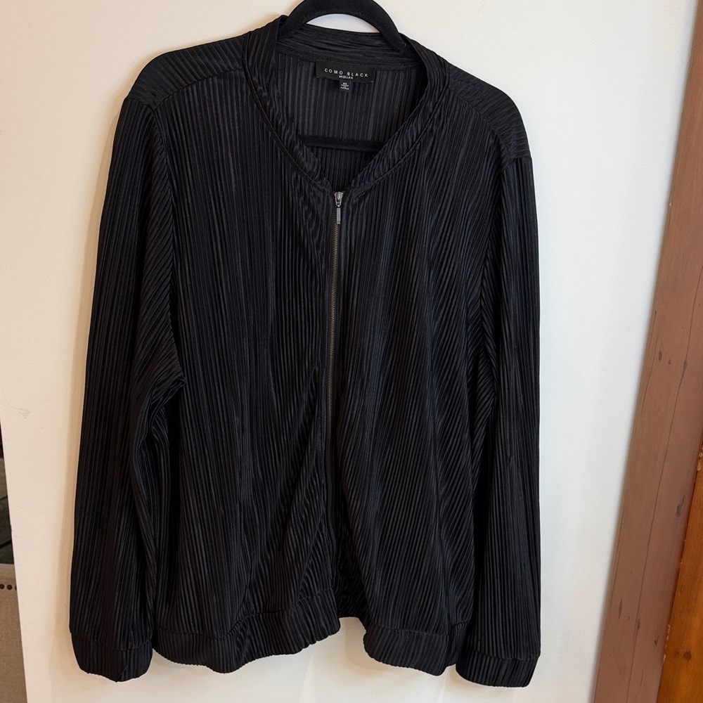 “Como Black” Woman Utility Black Ribbed Zip Up Jacket, XXL (plus size)